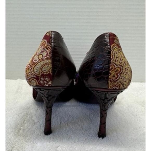 LE Stieff Embellished Floral Stiletto Heels Pumps Burgundy Leather Snakeskin - Picture 5 of 8